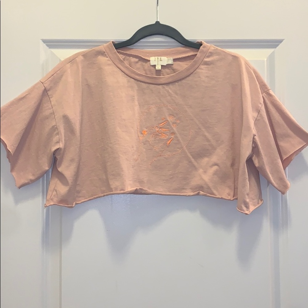 Super cropped embroidered short sleeve T-shirt